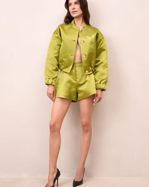 Green silk suit