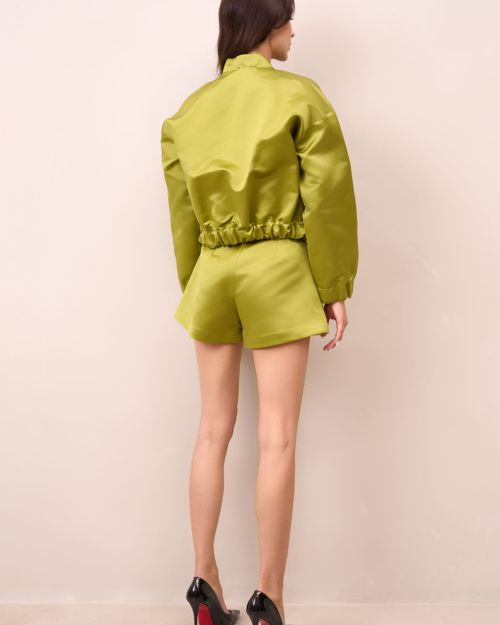 Green silk suit